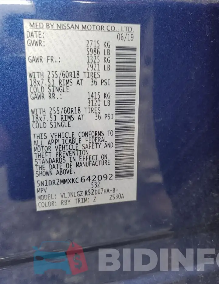 5N1DR2MMXKC642092 Photo# 13