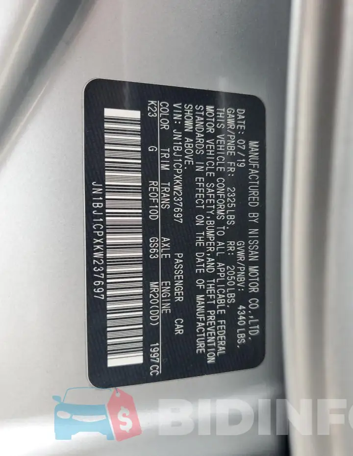 JN1BJ1CPXKW237697 Photo# 12