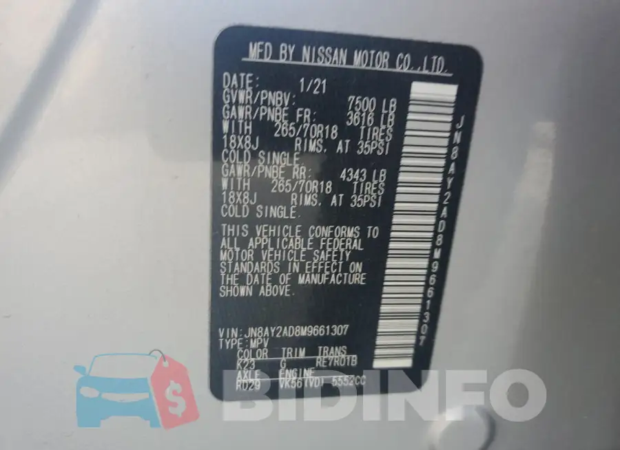 JN8AY2AD8M9661307 Photo# 13