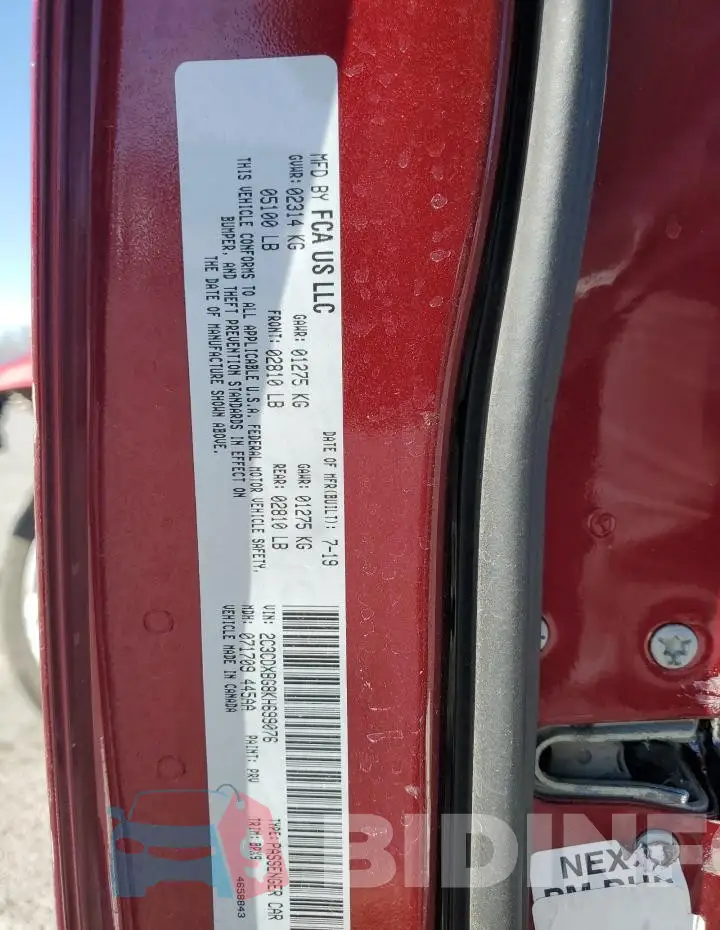 2C3CDXBG8KH699076 Photo# 12
