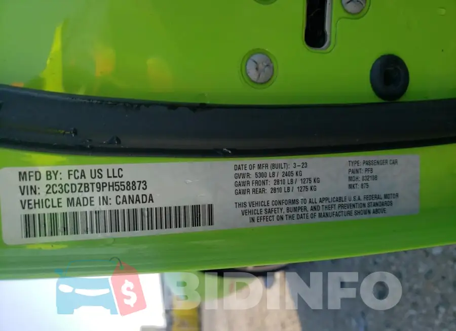 2C3CDZBT9PH558873 Photo# 12