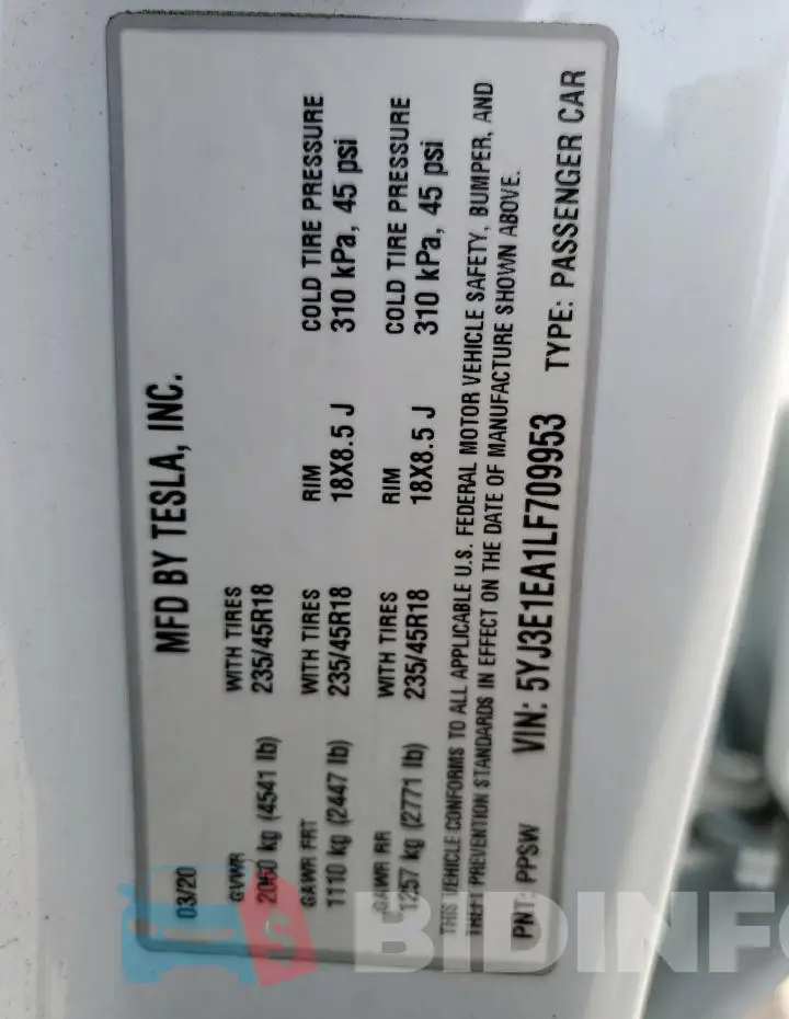 5YJ3E1EA1LF709953 Photo# 12