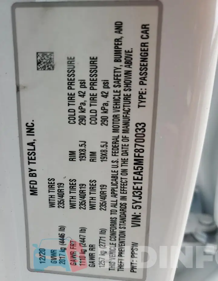 5YJ3E1EA5MF870033 Photo# 12