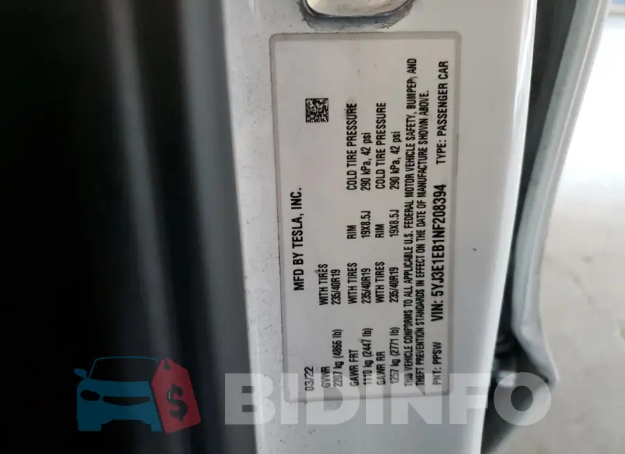 5YJ3E1EB1NF208394 Photo# 12