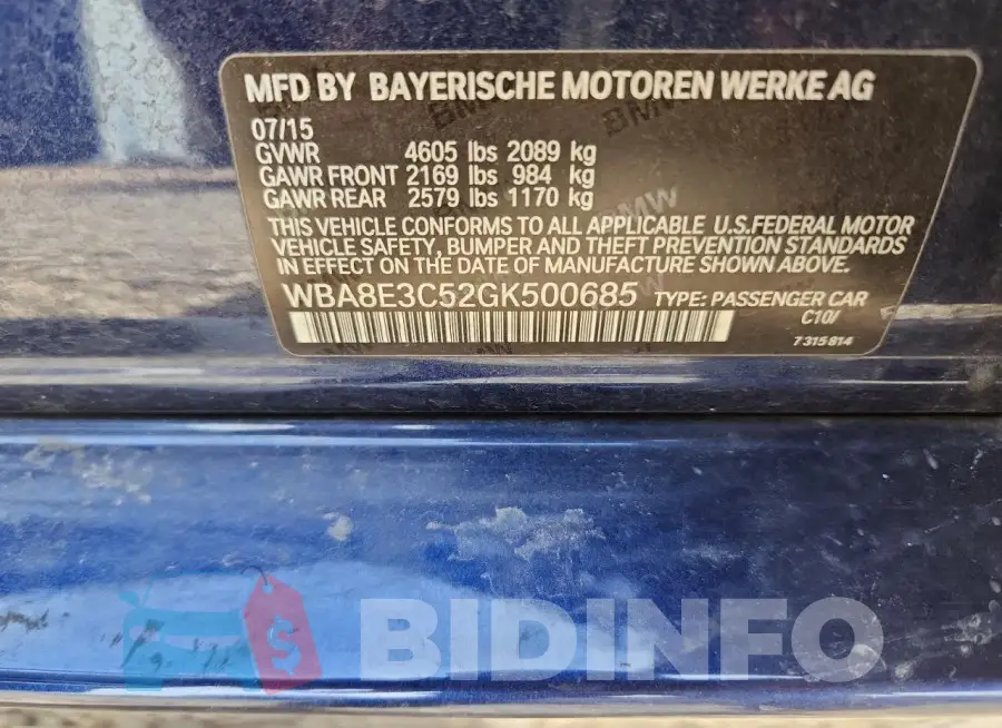 WBA8E3C52GK500685 Photo# 13