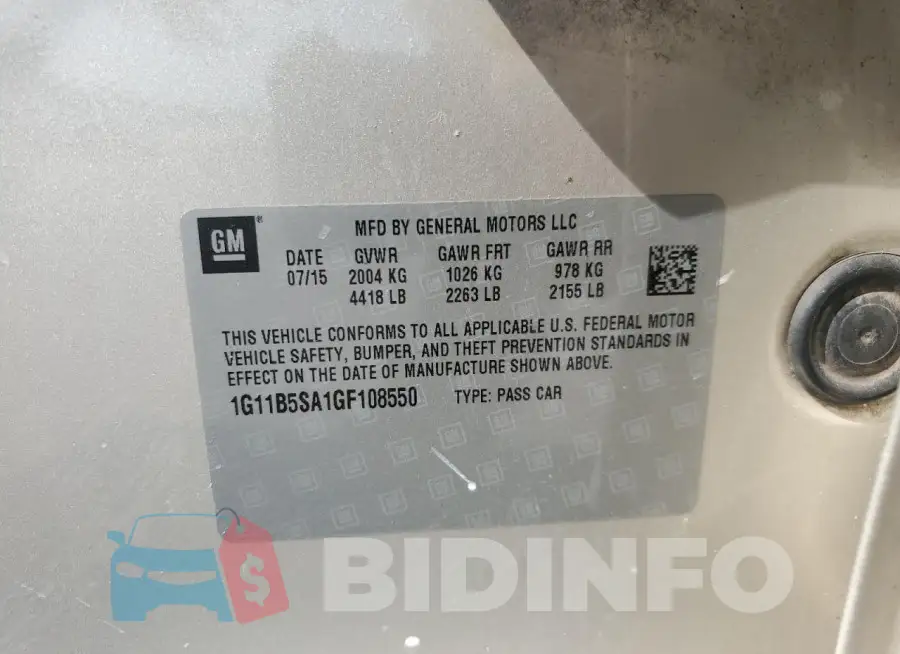 1G11B5SA1GF108550 Photo# 13