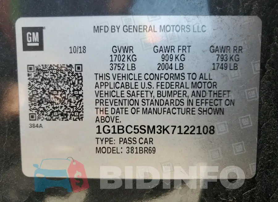 1G1BC5SM3K7122108 Photo# 12