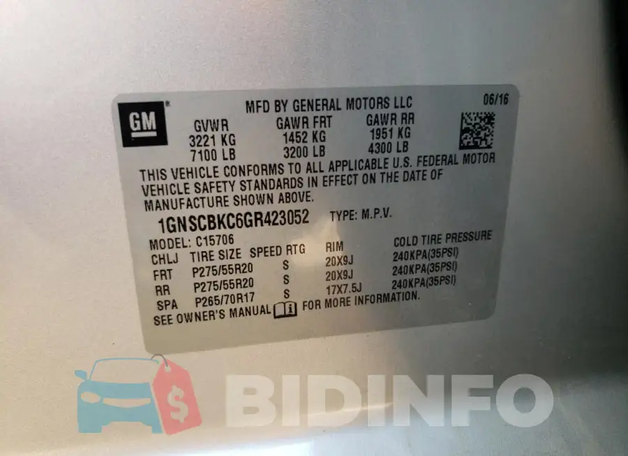 1GNSCBKC6GR423052 Photo# 13