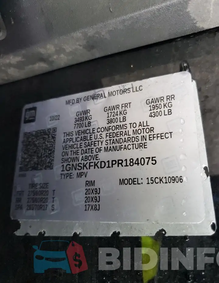 1GNSKFKD1PR184075 Photo# 13