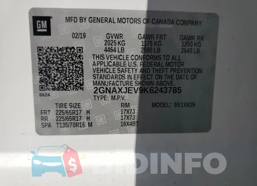 2GNAXJEV9K6243785 Photo# 14