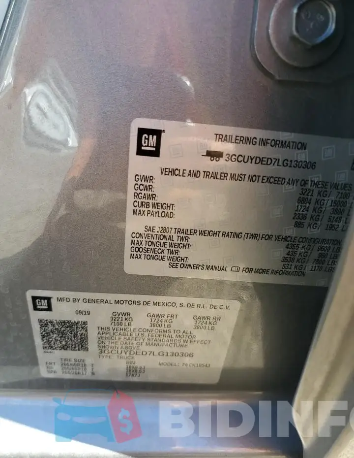 3GCUYDED7LG130306 Photo# 12