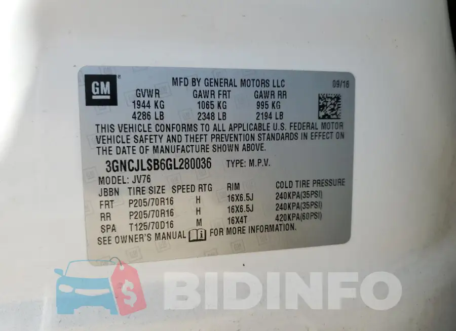 3GNCJLSB6GL280036 Photo# 12