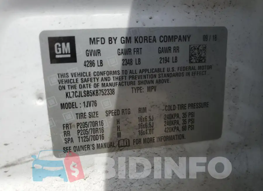 KL7CJLSB5KB752338 Photo# 13