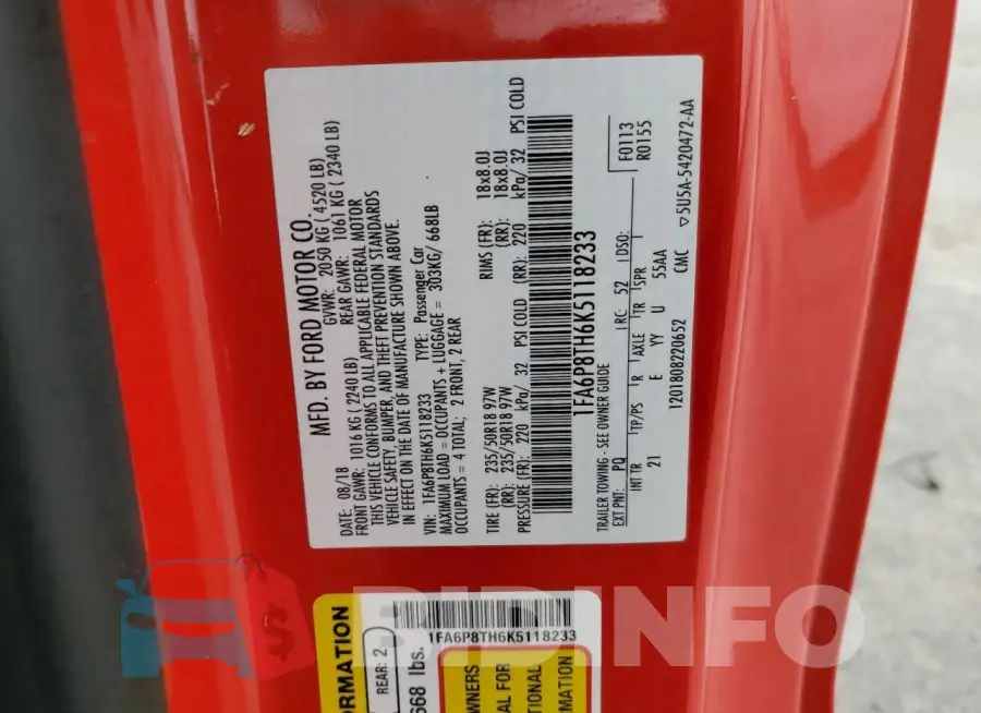 1FA6P8TH6K5118233 Photo# 12