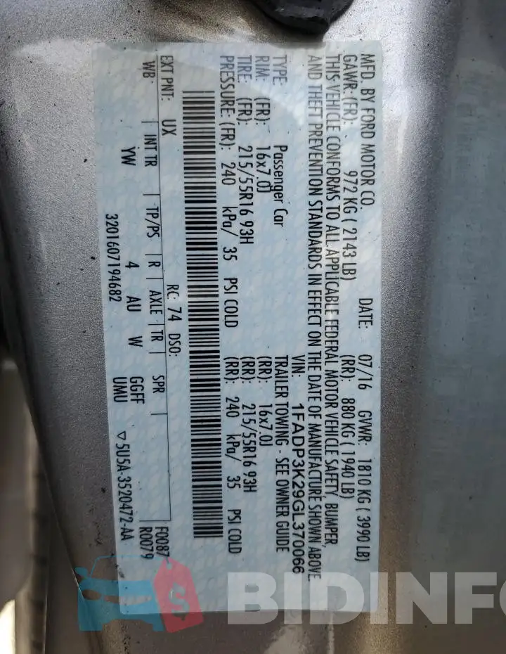 1FADP3K29GL370066 Photo# 13