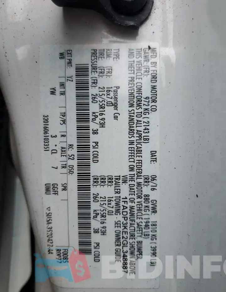 1FADP3KE2GL348887 Photo# 12