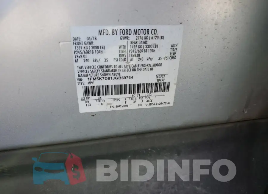 1FM5K7D81JGB69764 Photo# 12