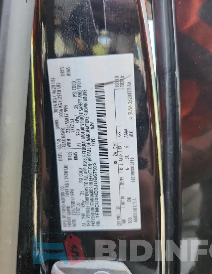1FMCU0HD3JUB67922 Photo# 13