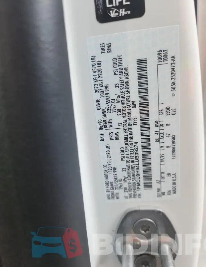 1FMCU9H94LUB39274 Photo# 14