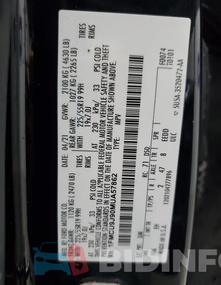 1FMCU9J90MUA57862 Photo# 13
