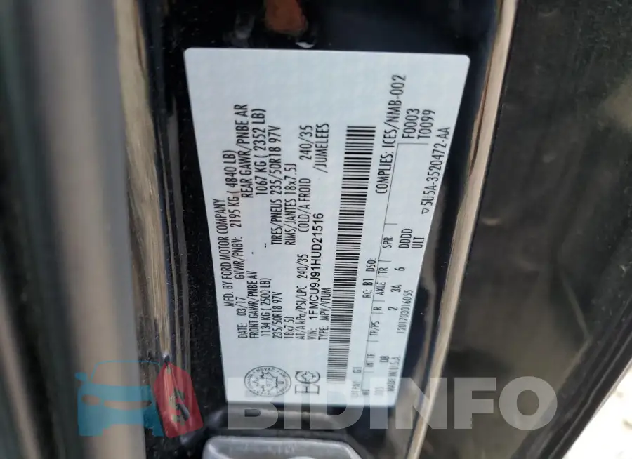 1FMCU9J91HUD21516 Photo# 13