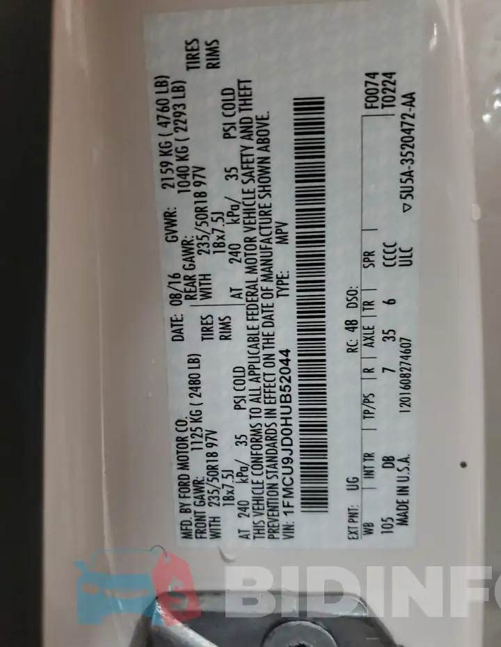 1FMCU9JD0HUB52044 Photo# 14