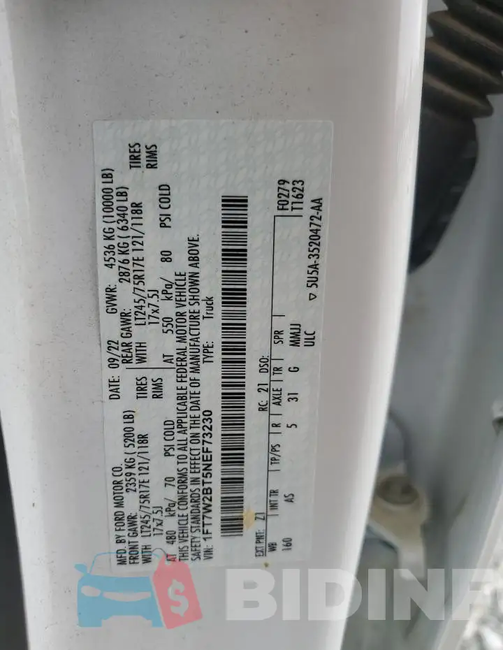 1FT7W2BT5NEF73230 Photo# 12