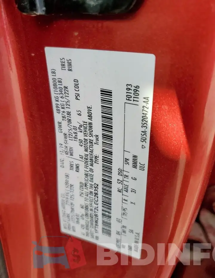 1FT8W2BT2LEC28352 Photo# 12