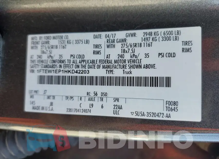 1FTEW1EP1HKD42203 Photo# 12