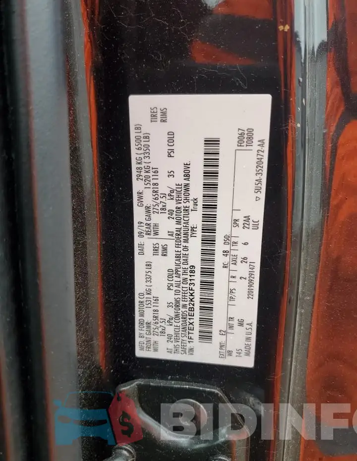 1FTEX1EB2KKF31189 Photo# 13