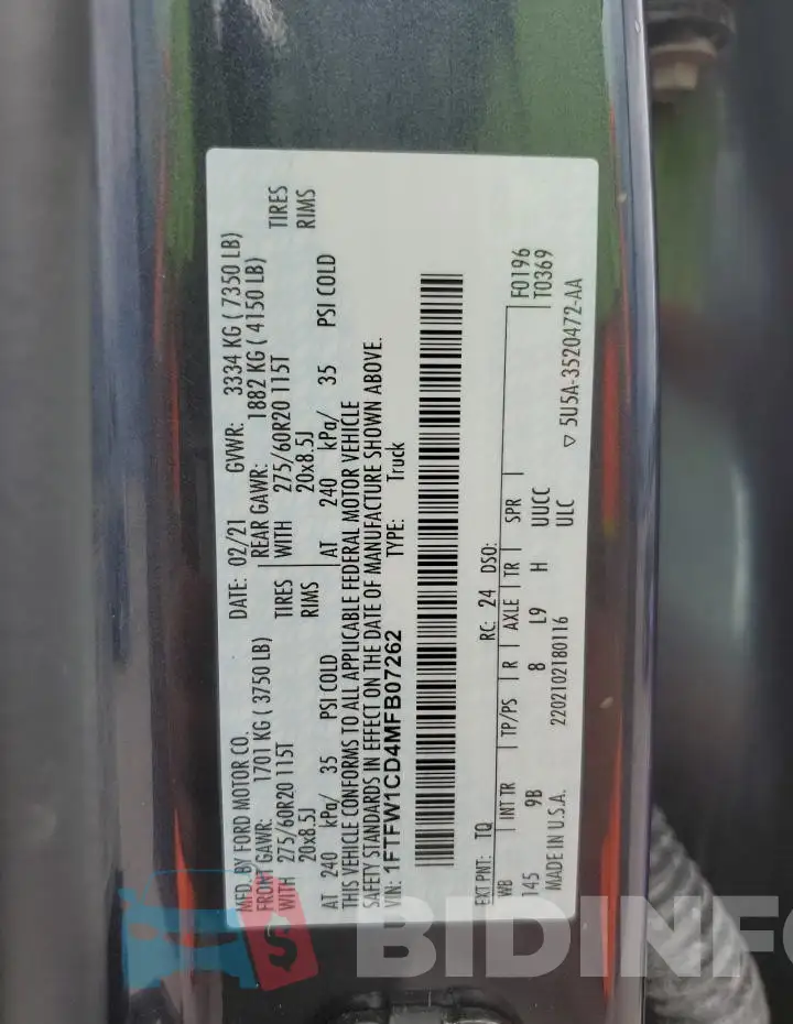 1FTFW1CD4MFB07262 Photo# 12