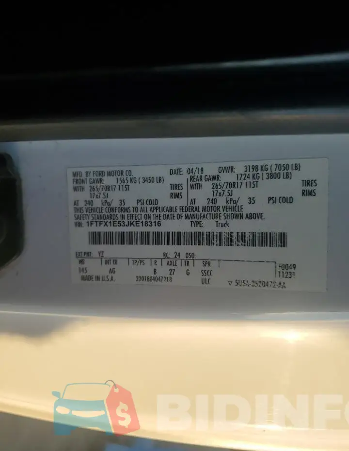 1FTFX1E53JKE18316 Photo# 12