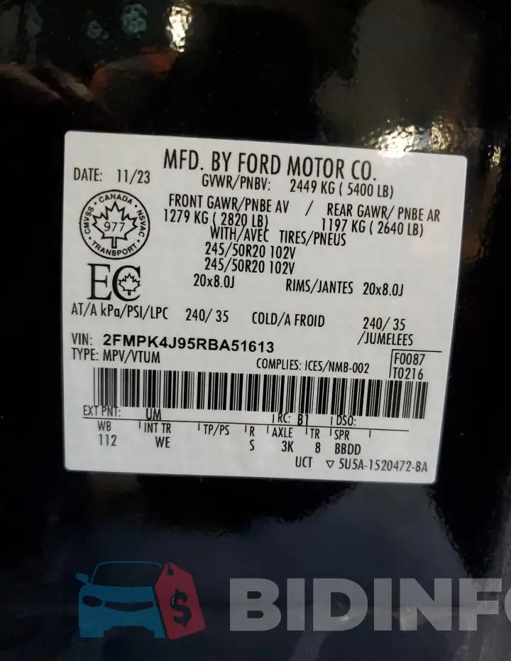 2FMPK4J95RBA51613 Photo# 13