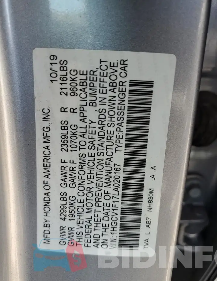 1HGCV1F17LA020167 Photo# 12