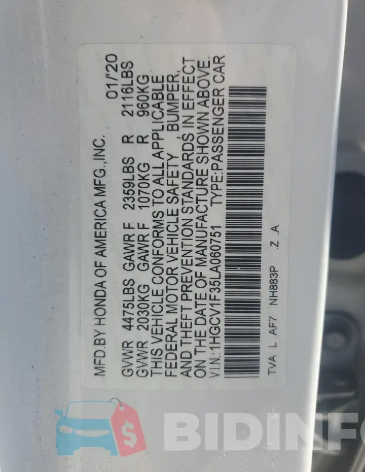 1HGCV1F35LA060751 Photo# 12