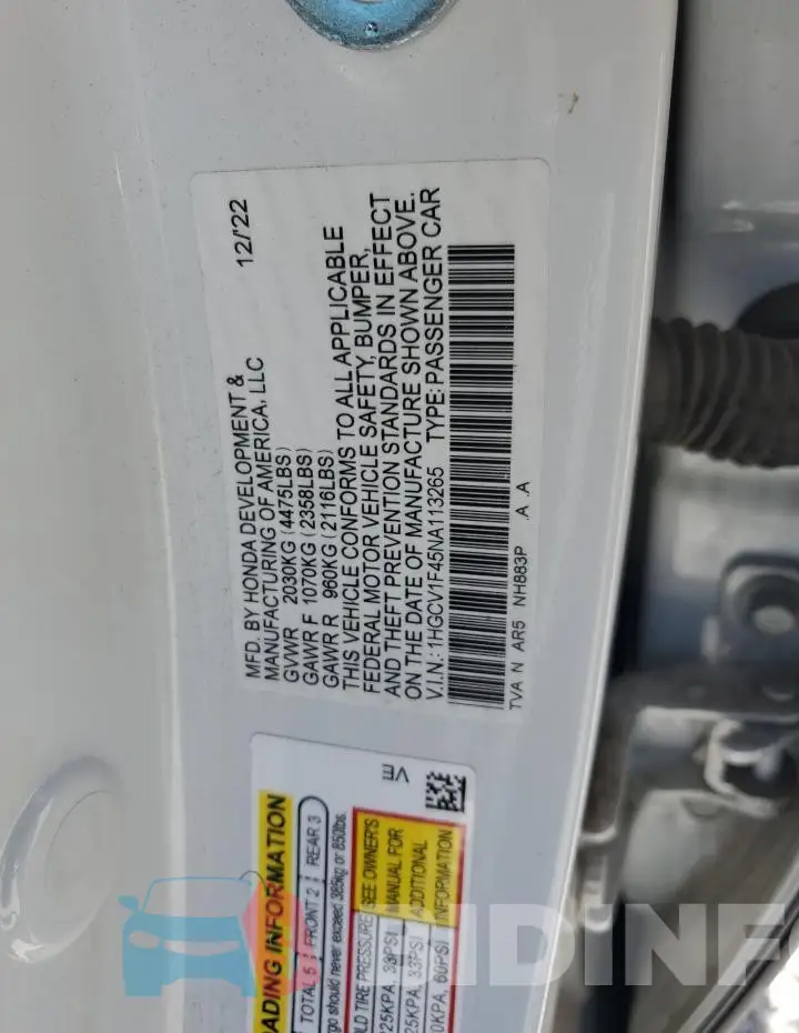 1HGCV1F45NA113265 Photo# 12
