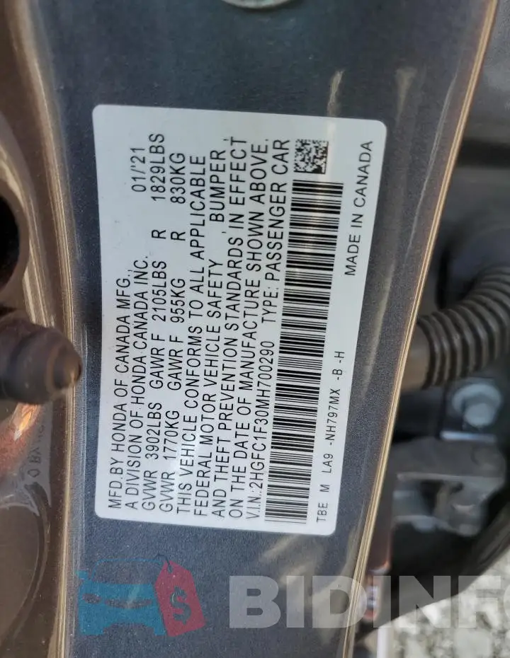 2HGFC1F30MH700290 Photo# 12