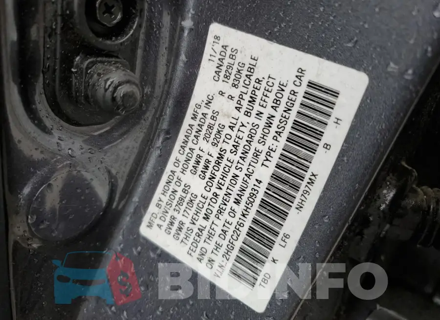 2HGFC2F61KH509314 Photo# 12