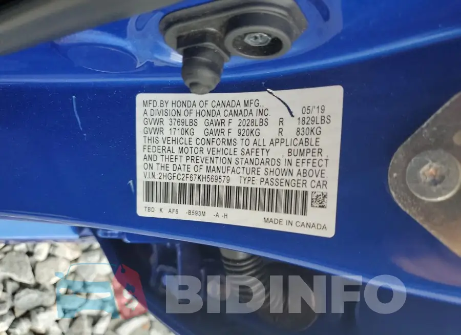2HGFC2F67KH569579 Photo# 13