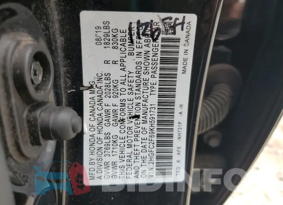 2HGFC2F69KH591731 Photo# 12