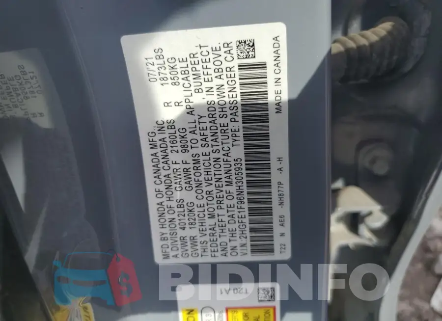 2HGFE1F96NH305935 Photo# 12