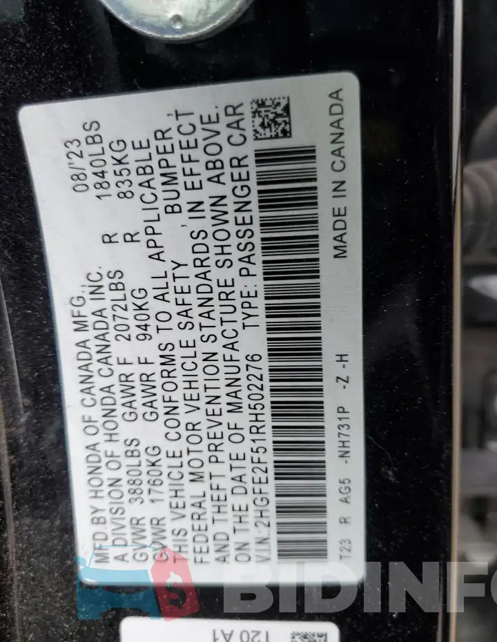 2HGFE2F51RH502276 Photo# 12