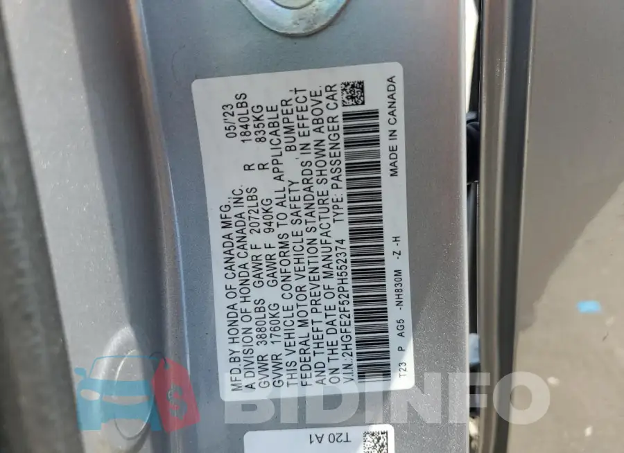 2HGFE2F52PH552374 Photo# 12