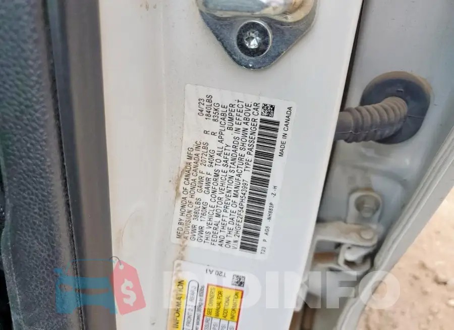 2HGFE2F54PH543997 Photo# 12