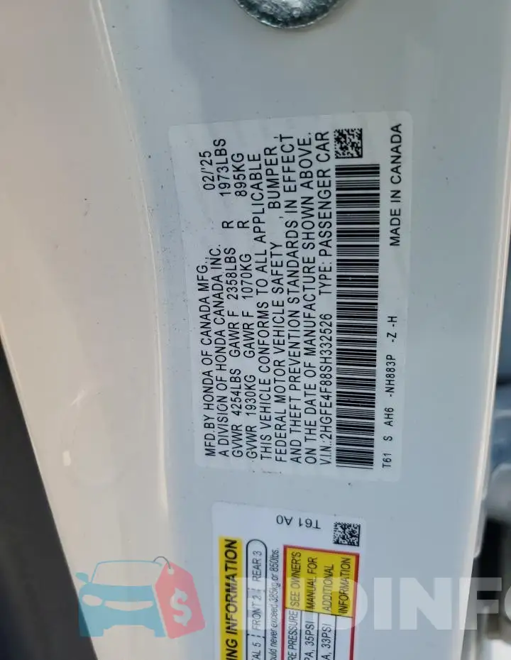 2HGFE4F88SH332526 Photo# 12