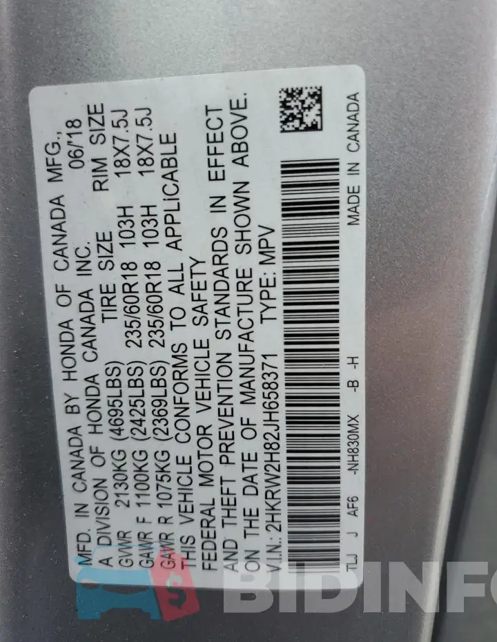 2HKRW2H82JH658371 Photo# 14