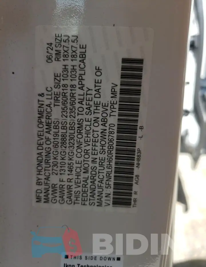 5FNRL6H60RB067870 Photo# 13