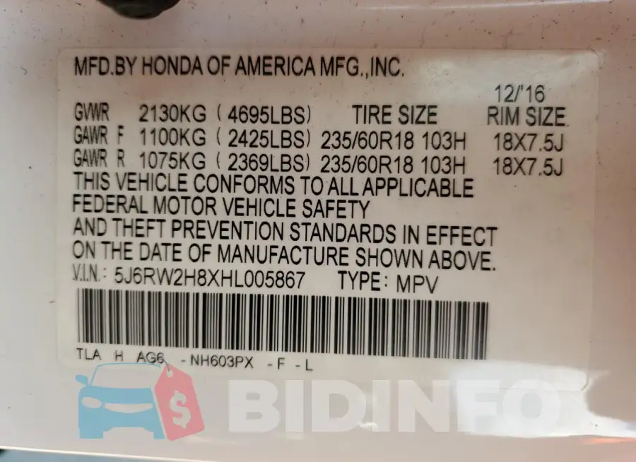 5J6RW2H8XHL005867 Photo# 13