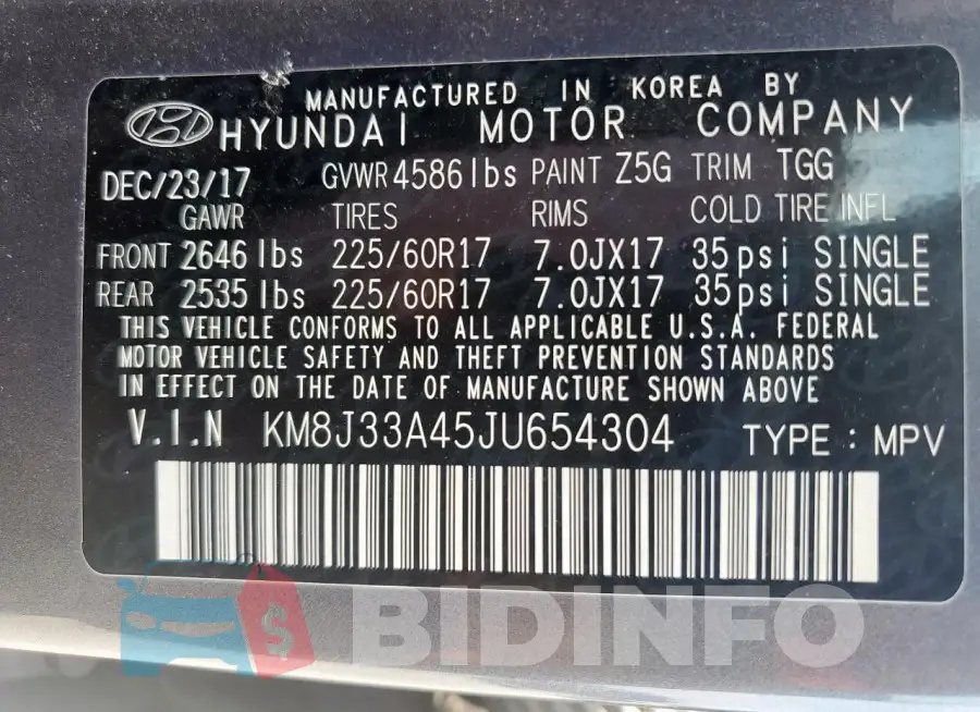 KM8J33A45JU654304 Photo# 14