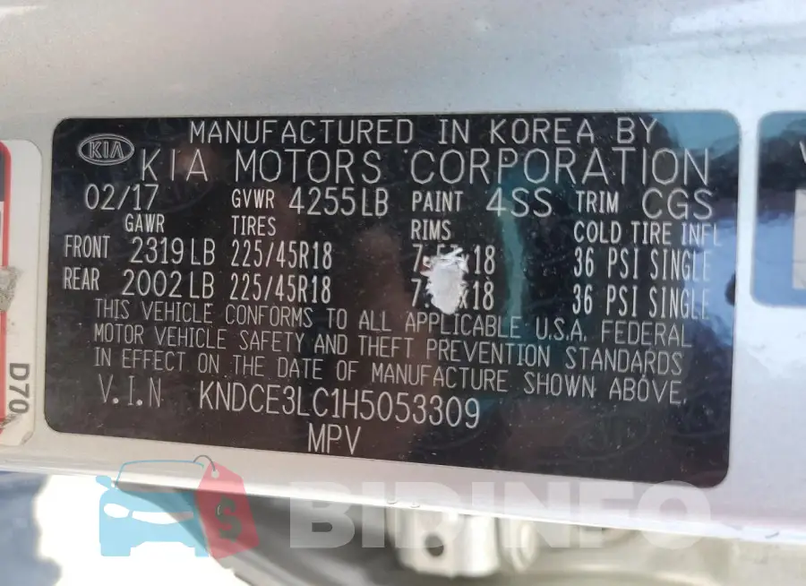 KNDCE3LC1H5053309 Photo# 12